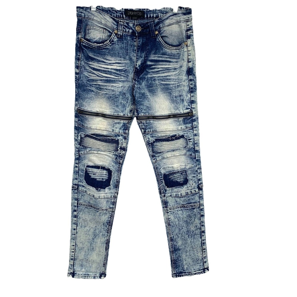 Encrypted Jeans Men 32x32‎ Moto Zippers Distress Acid Wash Skinny Stretch Retro